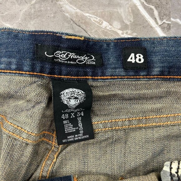 Vintage Ed Hardy Jeans Mens 48x34 Dead Stock Baggy Christian Audigier y2k Skull - Picture 7 of 16